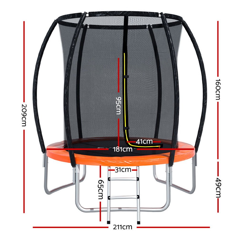 Everfit 6FT Trampoline for Kids w/ Ladder Enclosure Safety Net Rebounder Orange - Kid Topia