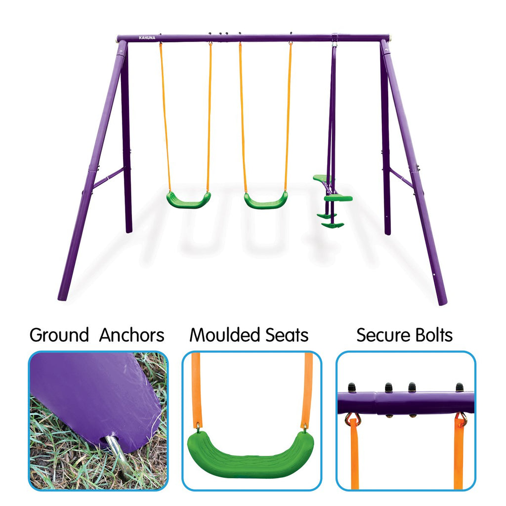 Kahuna Kids 4-Seater Swing Set Purple Green - Kid Topia